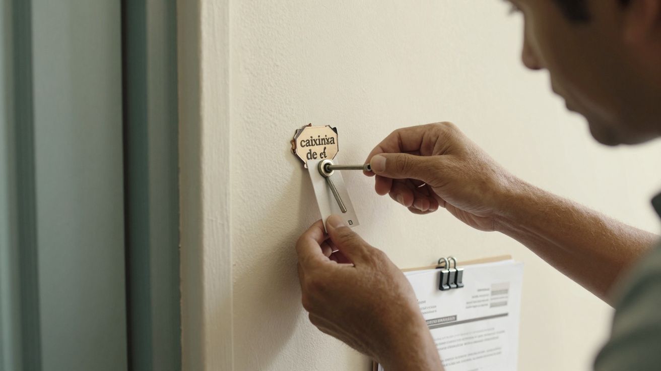 Pessoa instalando uma caixinha redonda na parede com chave de fenda.